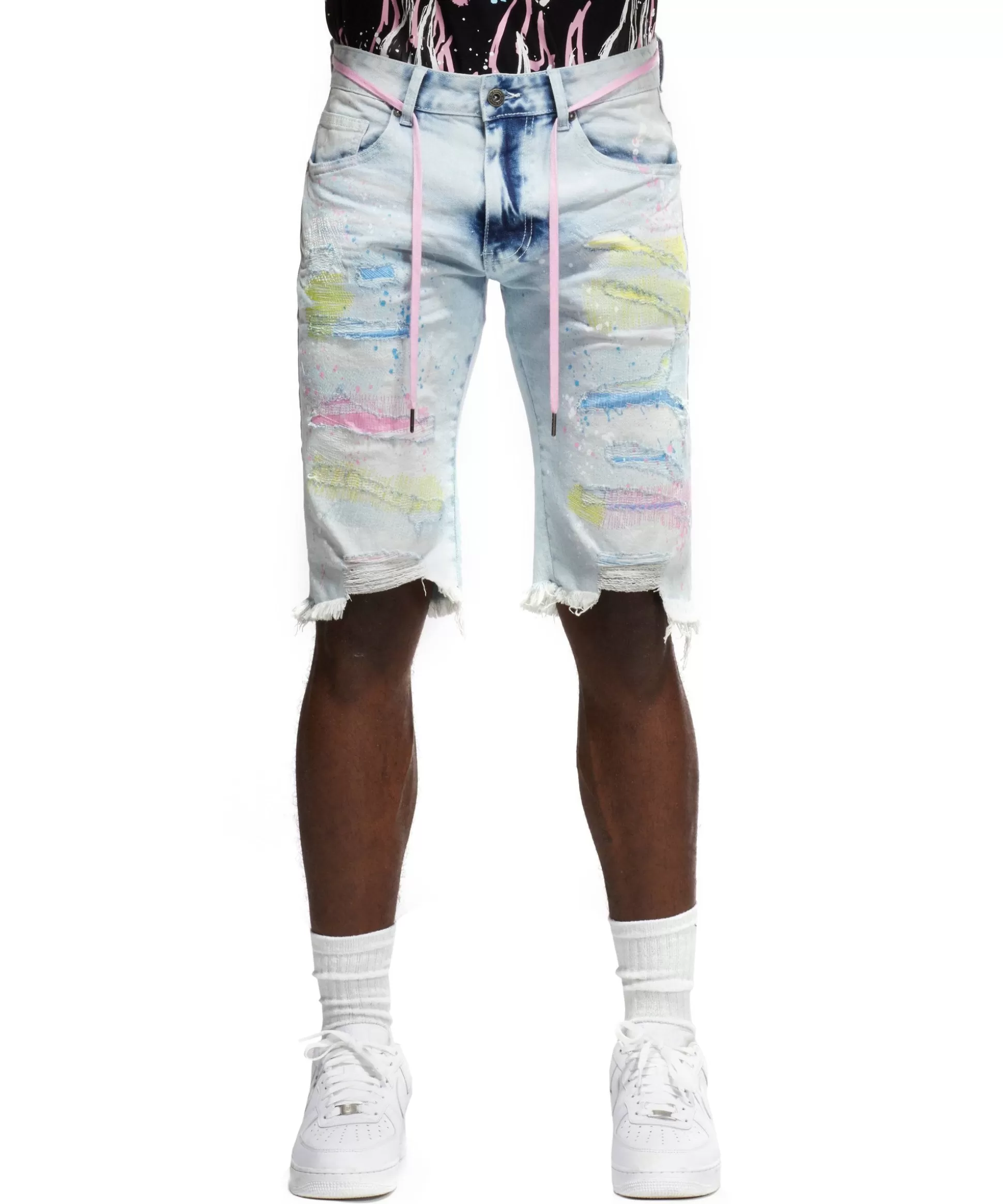 Smoke Rise Color Stitch Denim Shorts Plaster Blue New