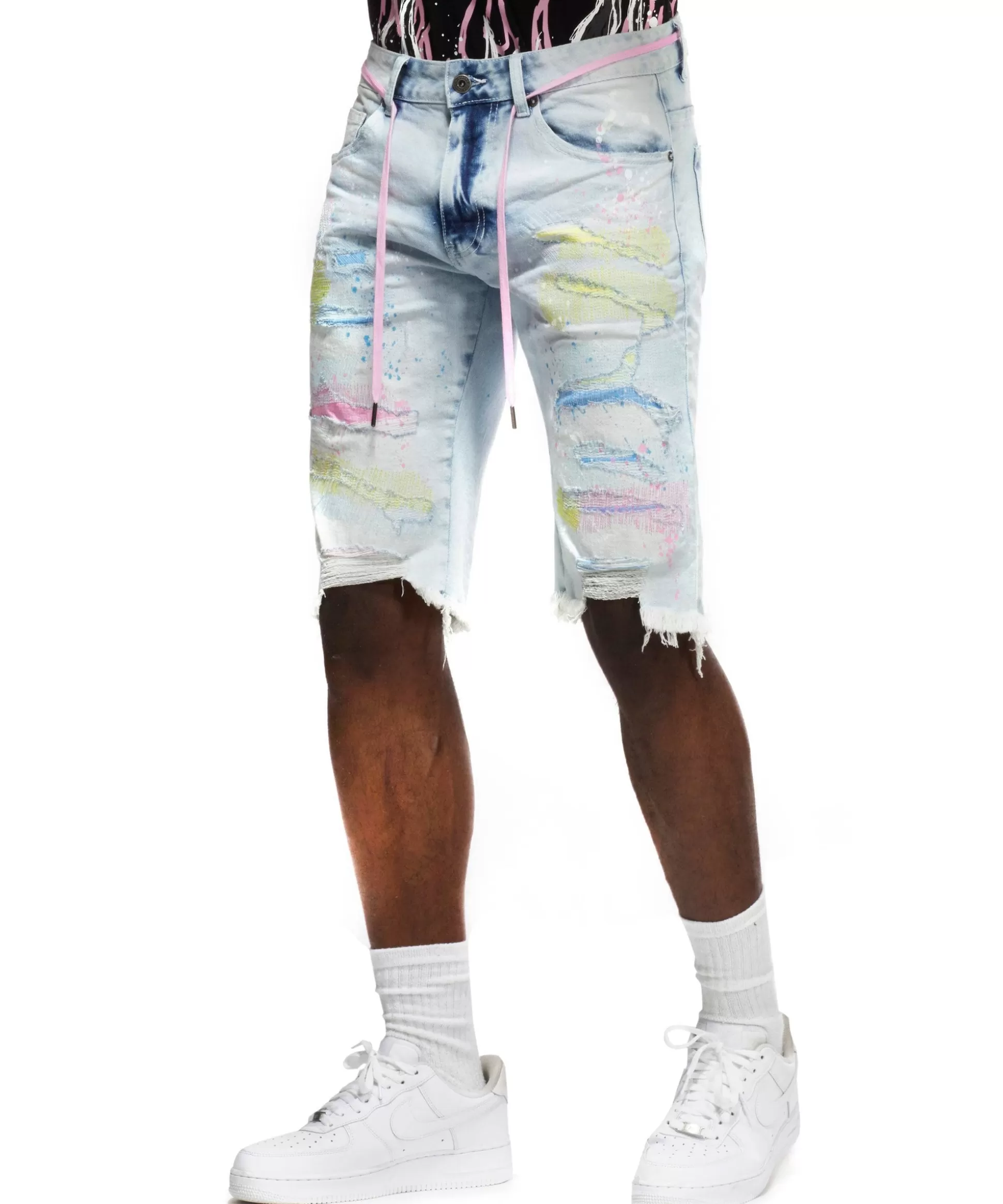 Smoke Rise Color Stitch Denim Shorts Plaster Blue New