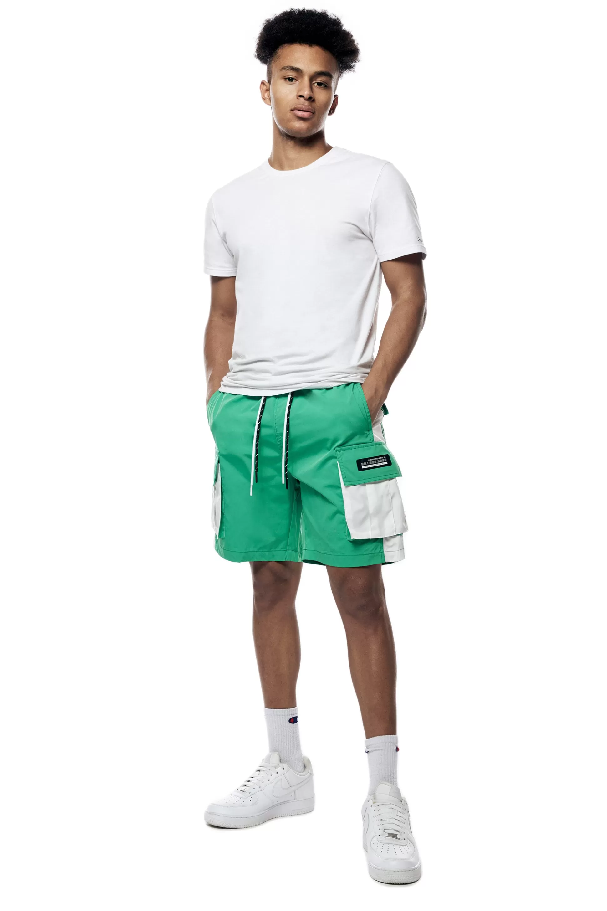 Smoke Rise Colorblock Utility Windbreaker Shorts Green Grass Online