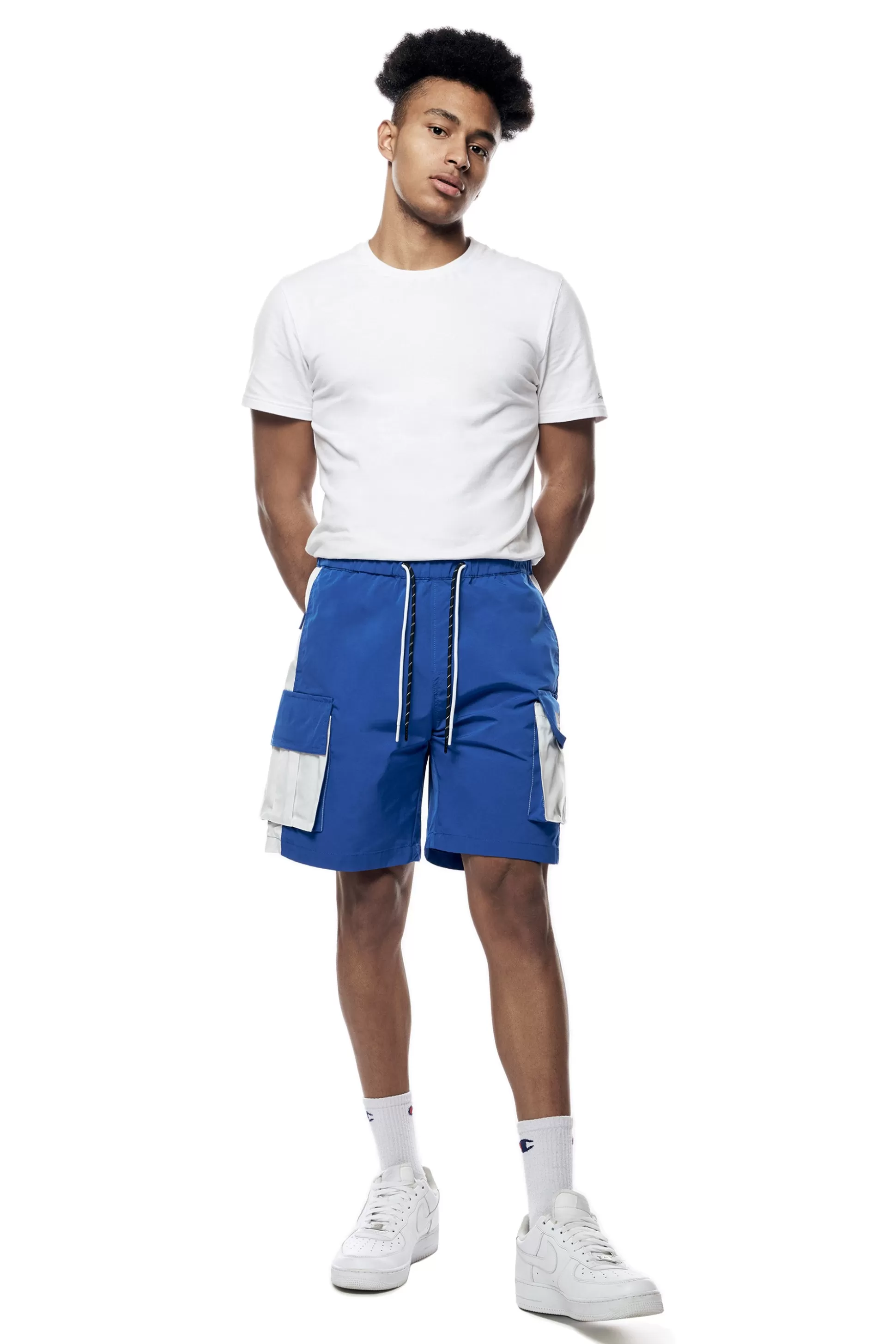 Smoke Rise Colorblock Utility Windbreaker Shorts Royal Cheap