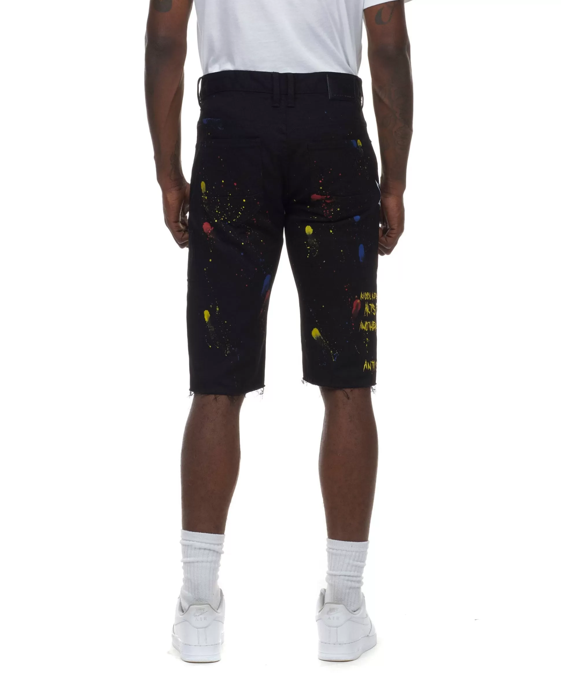 Smoke Rise Doodle & Color Splatter Twill Shorts Black Cheap