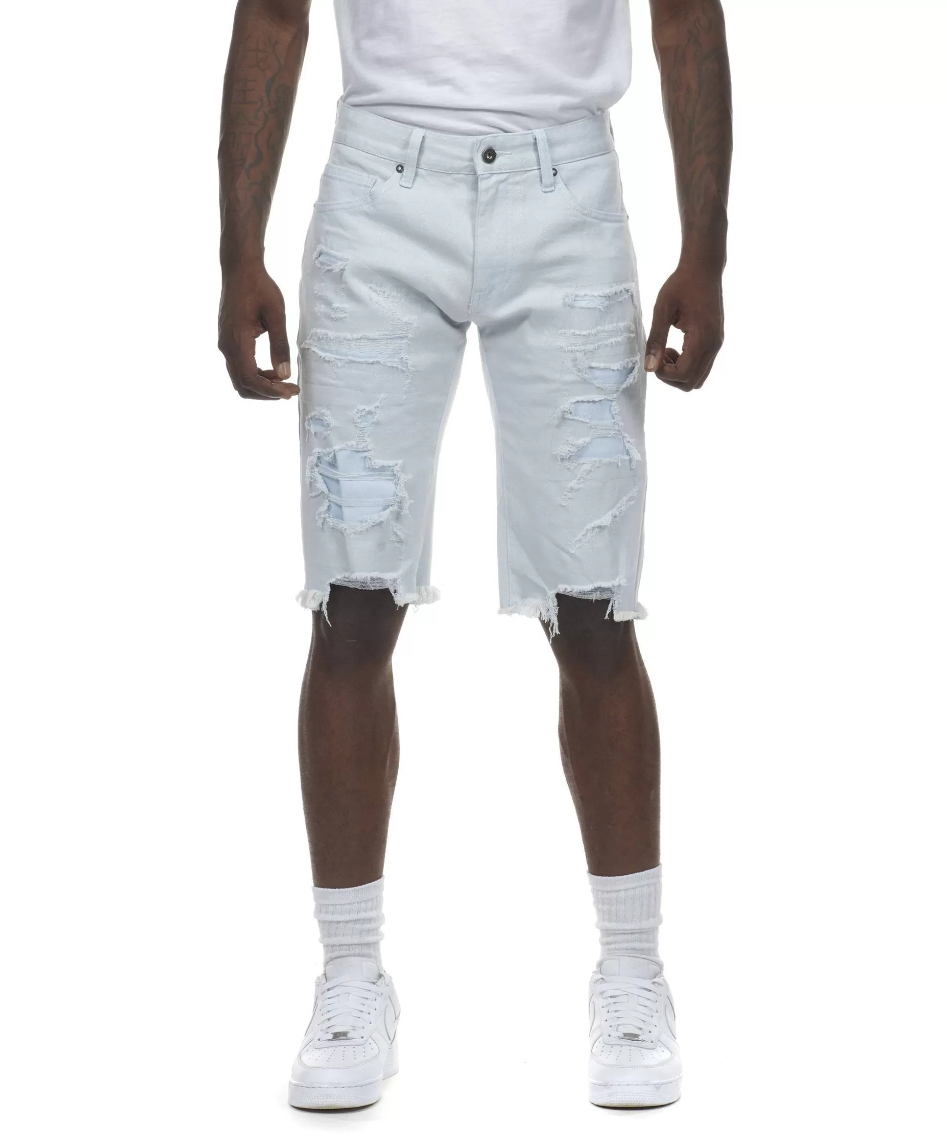 Smoke Rise Rip & Repair Color Twill Shorts Baby Blue Clearance