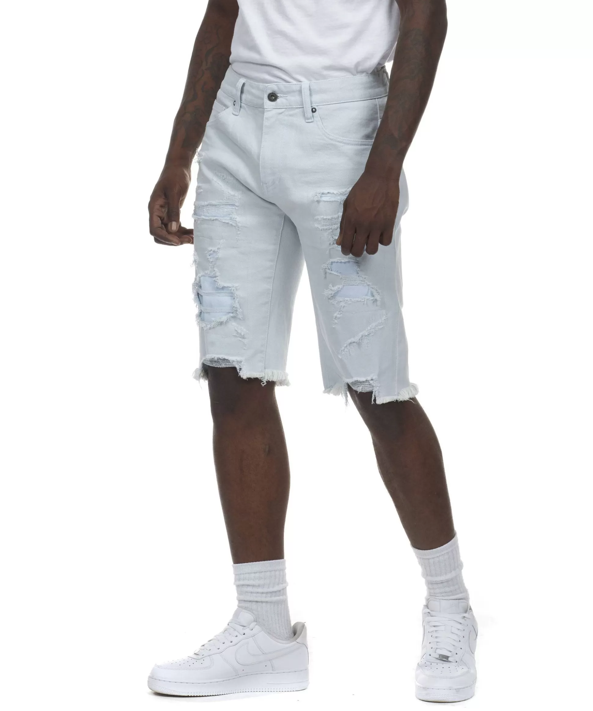 Smoke Rise Rip & Repair Color Twill Shorts Baby Blue Clearance