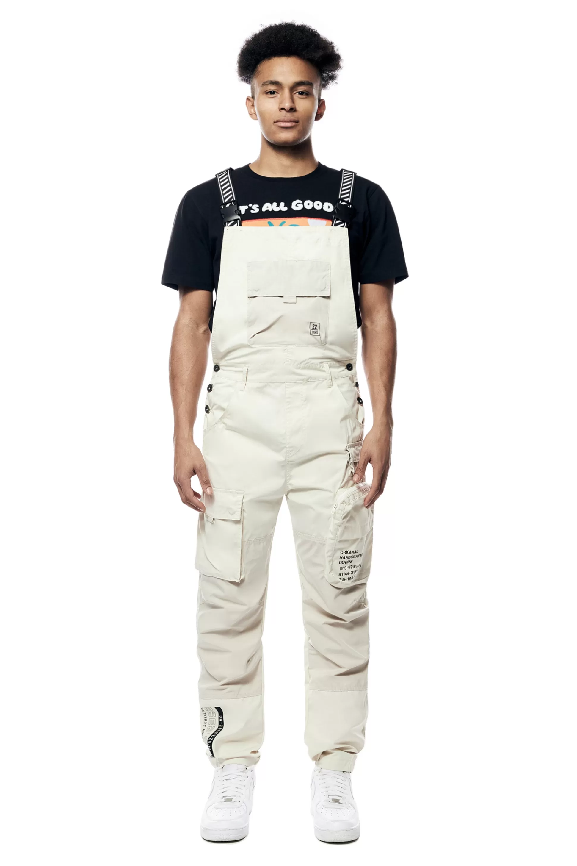 Smoke Rise Tonal Color Block Windbreaker Utility Overalls Oatmeal Cheap