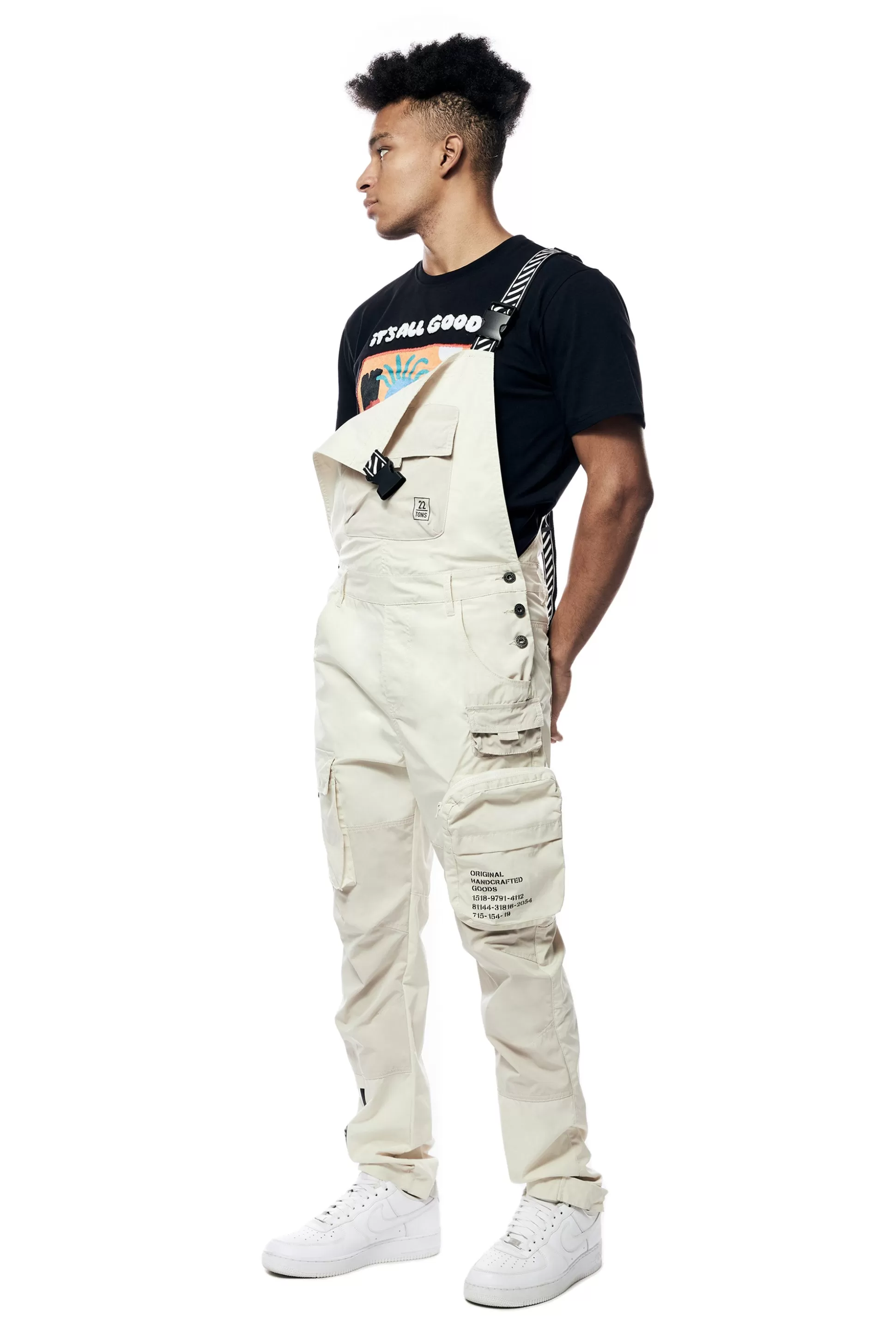 Smoke Rise Tonal Color Block Windbreaker Utility Overalls Oatmeal Cheap